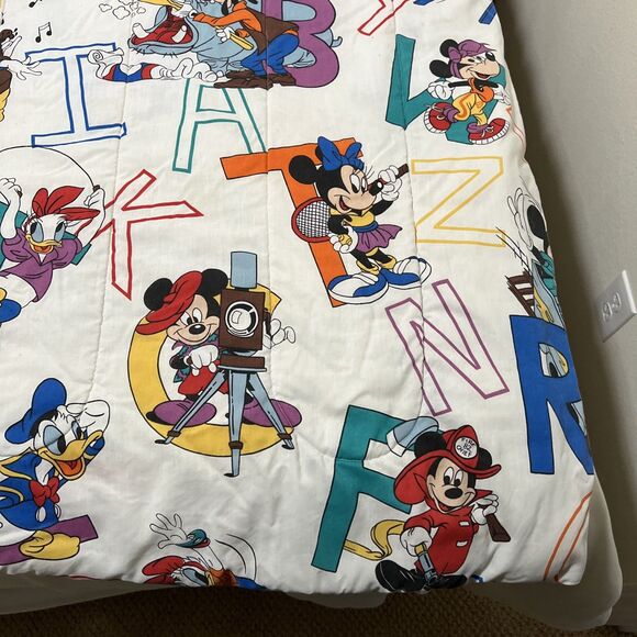 VTG 80s Disney Comforter Mickey Minnie & Friends FLAWS Alphabet ABCs Twin 84x64” - Picture 12 of 16